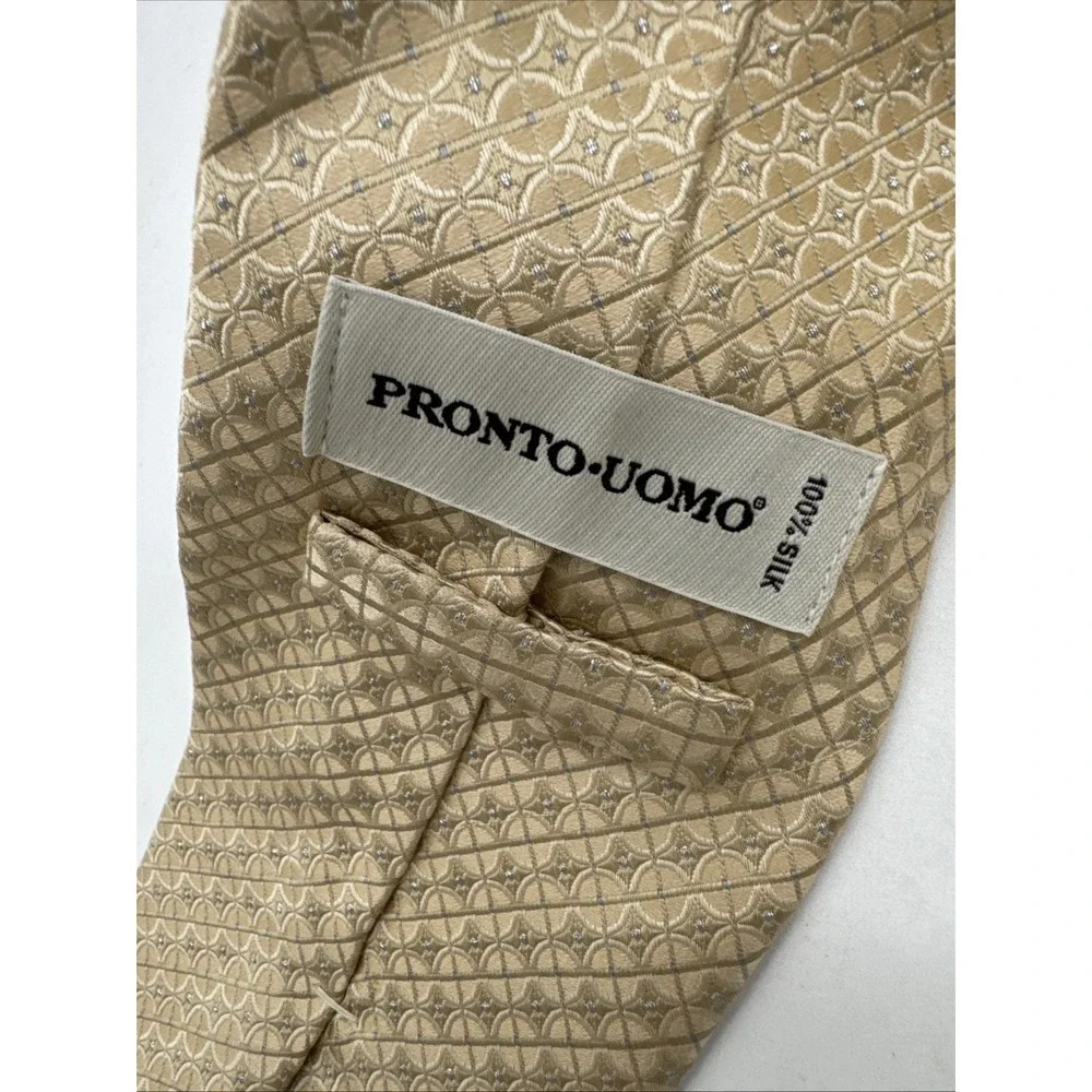Pronto Uomo Couture Men's 100% Silk Necktie Ivory With Silver 60